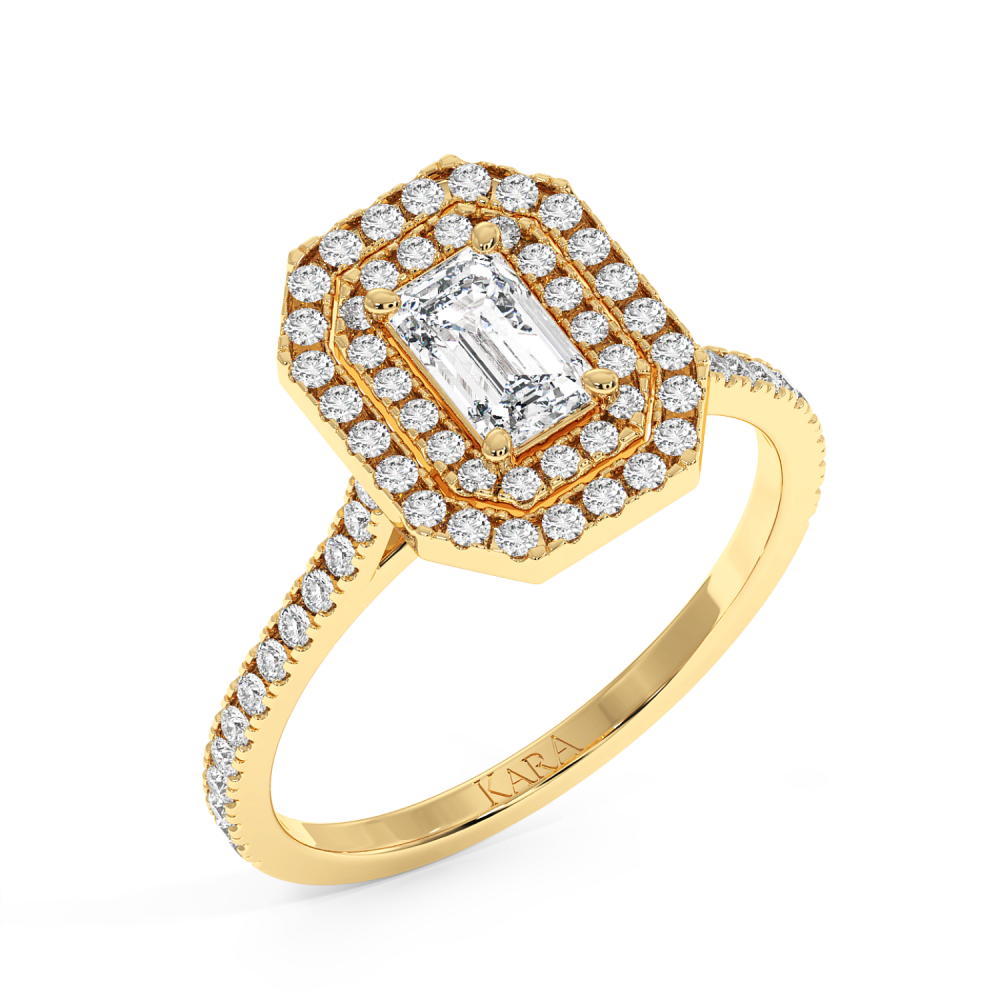 Inel de logodna cu Diamant Emerald de 0.50 ct si diamante laterale de 0.39 ct