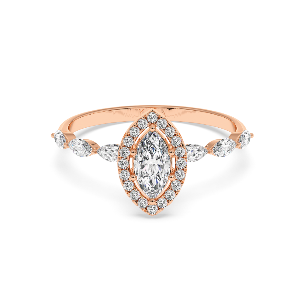 Inel de logodna cu Diamant Marquise de 0.31 ct si diamante laterale Marquise de 0.21 ct si rotunde de 0.08 ct