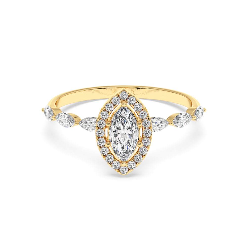 Inel de logodna cu Diamant Marquise de 0.31 ct si diamante laterale Marquise de 0.21 ct si rotunde de 0.08 ct