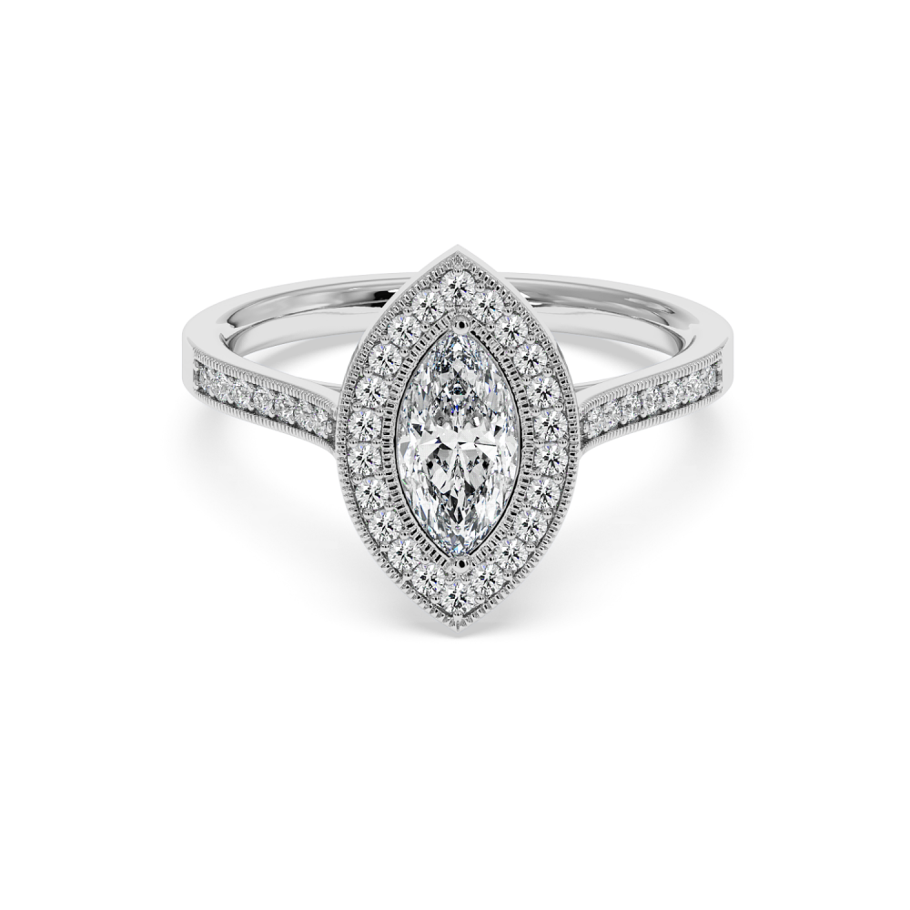 Inel de logodna cu Diamant Marquise de 0.71 ct si diamante laterale de 0.28 ct