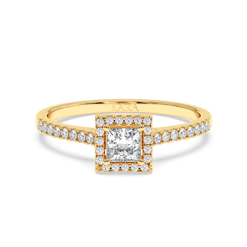 Inel de logodna cu Diamant Princess de 0.30 ct si diamante laterale de 0.17 ct