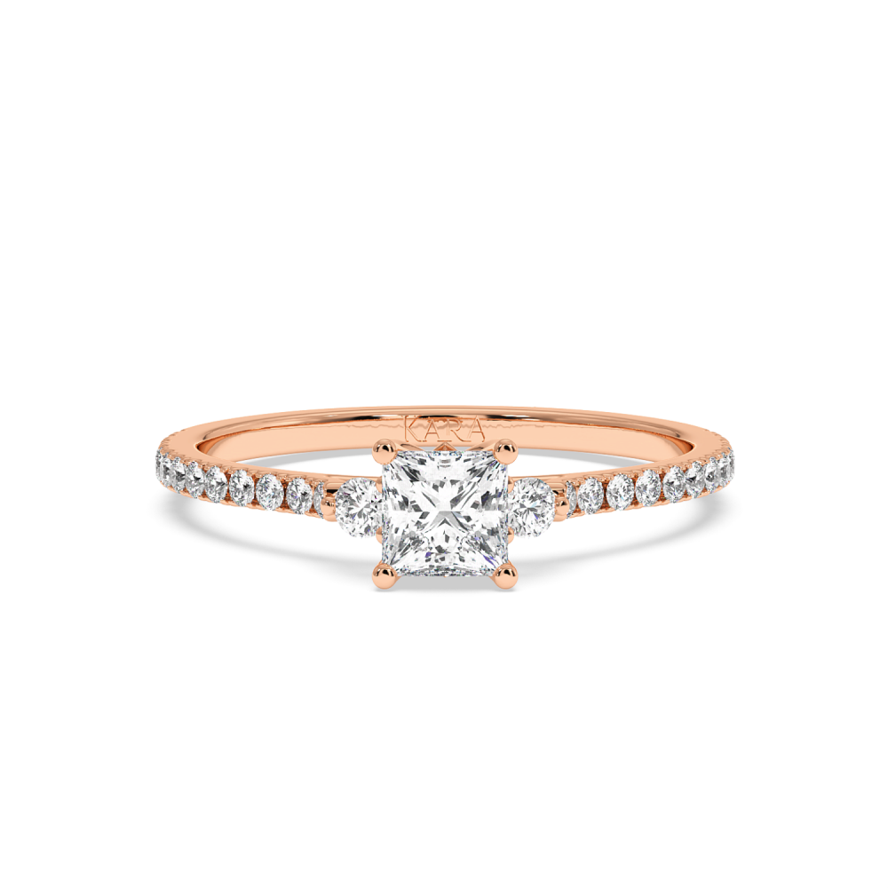 Inel de logodna cu Diamant Princess de 0.50 ct si diamante laterale de 0.23 ct