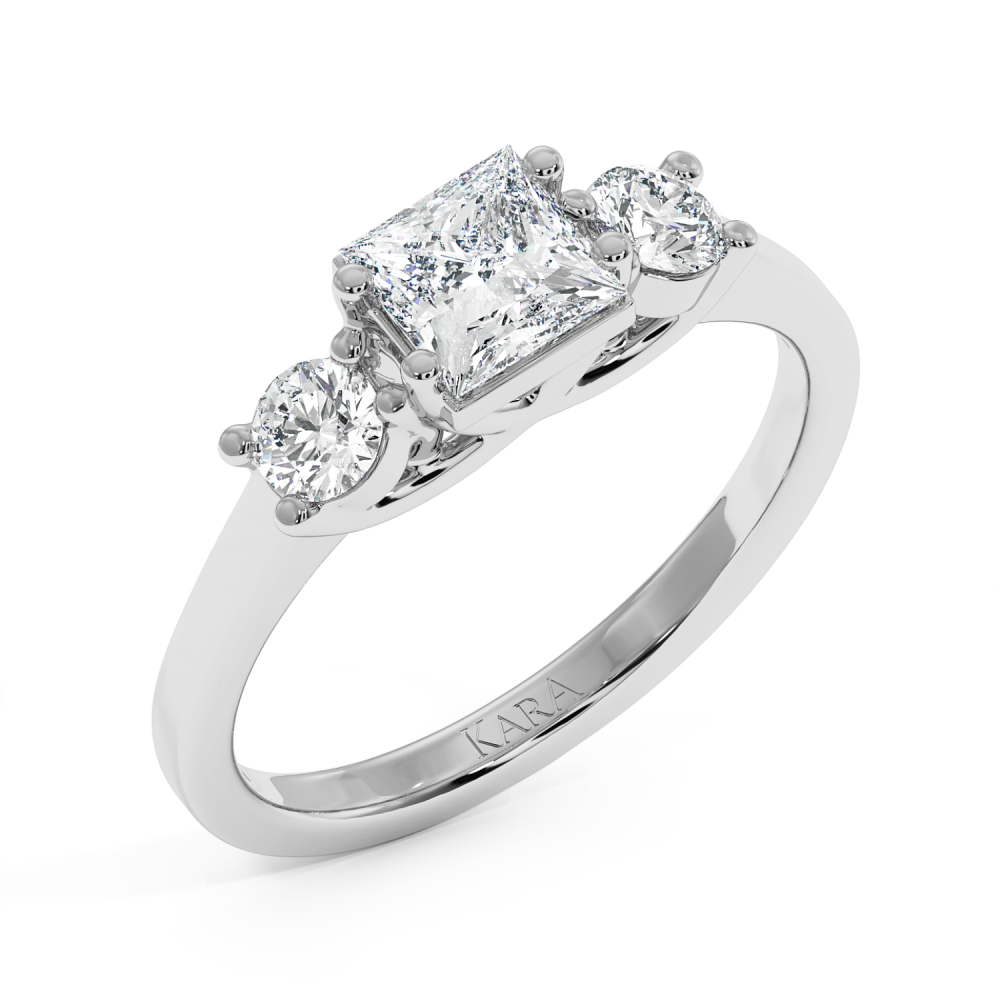 Inel de logodna cu Diamant Princess de 0.73 ct si diamante laterale de 0.27 ct