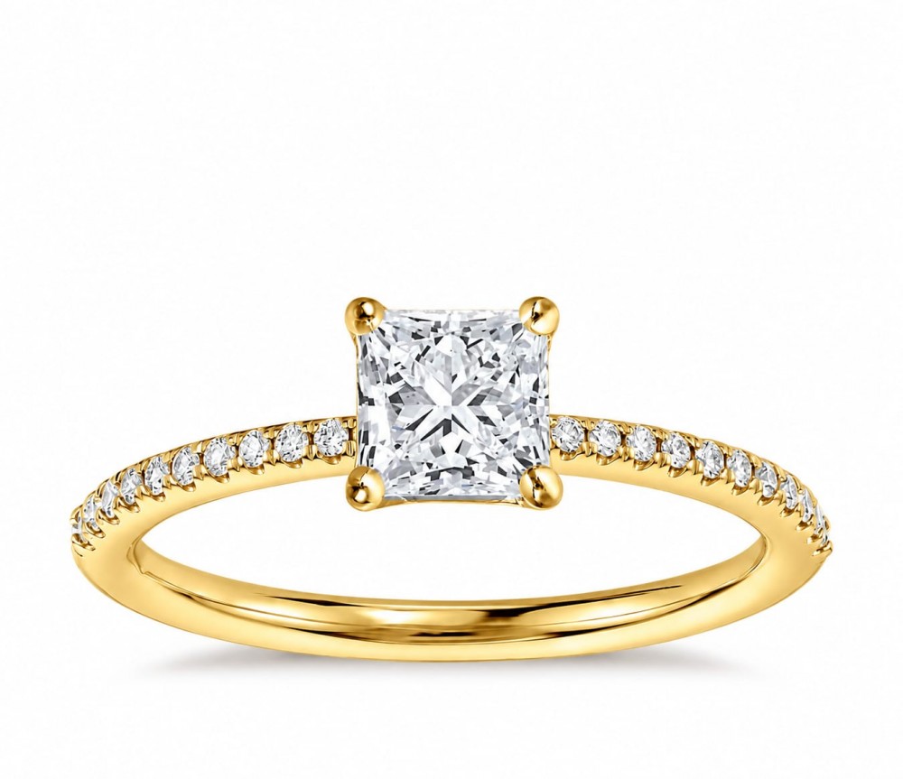 Inel de logodna cu diamant princess de 0.75 ct si diamante laterale de 0.30 ct