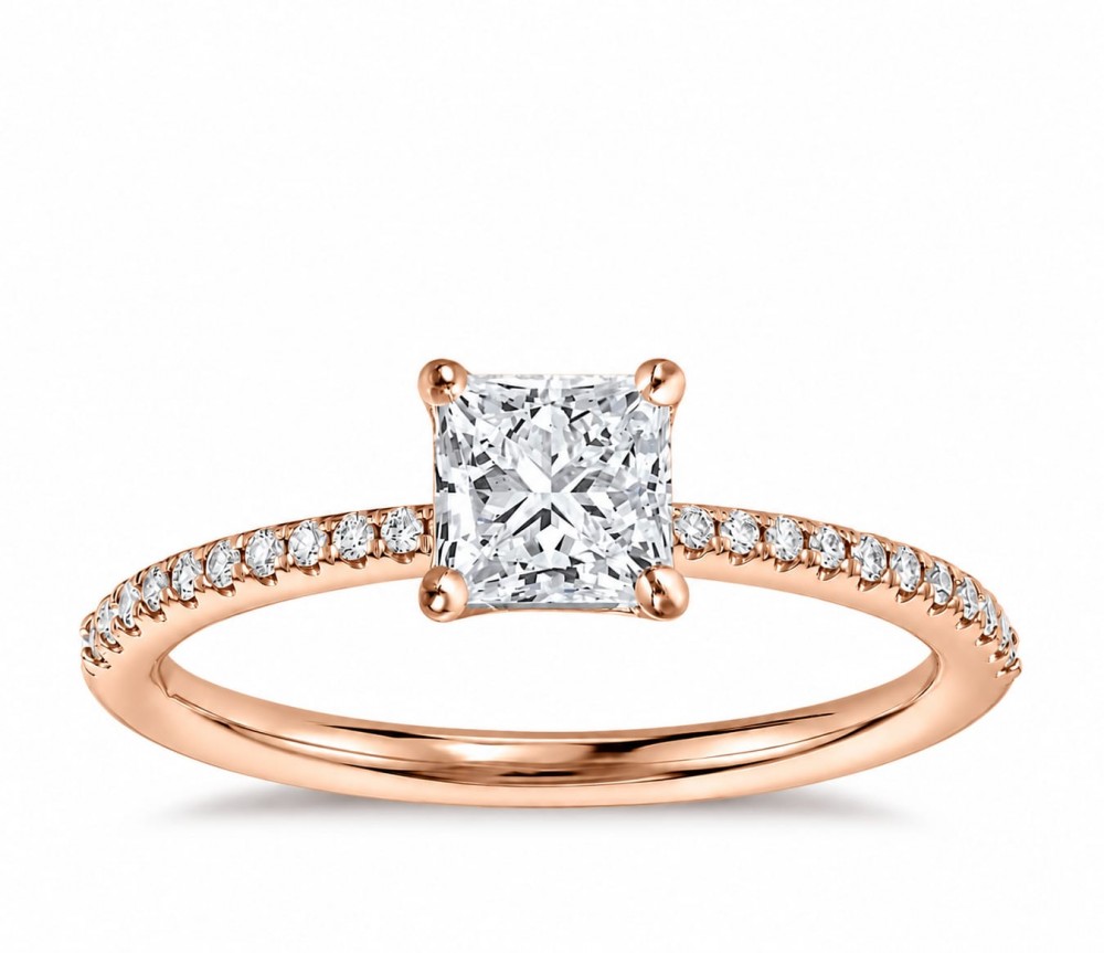 Inel de logodna cu diamant princess de 0.75 ct si diamante laterale de 0.30 ct