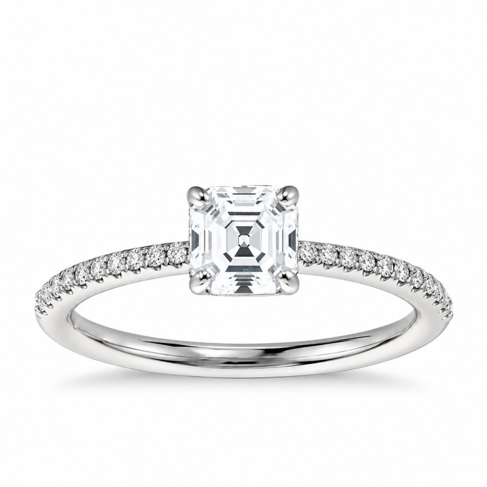 Inel de logodna cu diamante princess de 0.50 ct si diamante laterale 0.30 ct