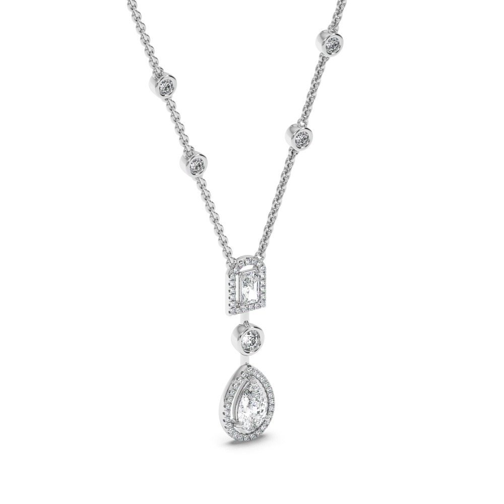 Pandantiv cu Diamant Pear Cut de 0.75ct, Diamant Emerald Cut de 0.30ct si Diamante Rotunde de 0.90ct