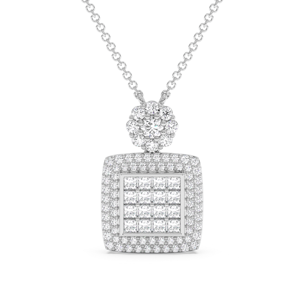 Pandantiv cu Diamante Princess Cut de 0.32ct si Diamante Rotunde de 0.46ct