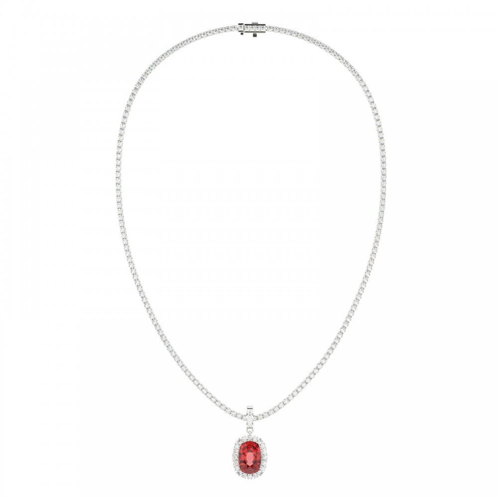 Tennis Charm cu Rubin Cushion Cut de 12.08ct si Diamante Laterale Rotunde de 1.23ct