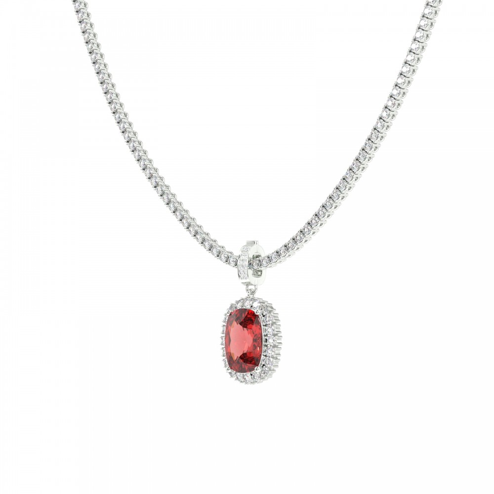 Tennis Charm cu Rubin Cushion Cut de 12.08ct si Diamante Laterale Rotunde de 1.23ct