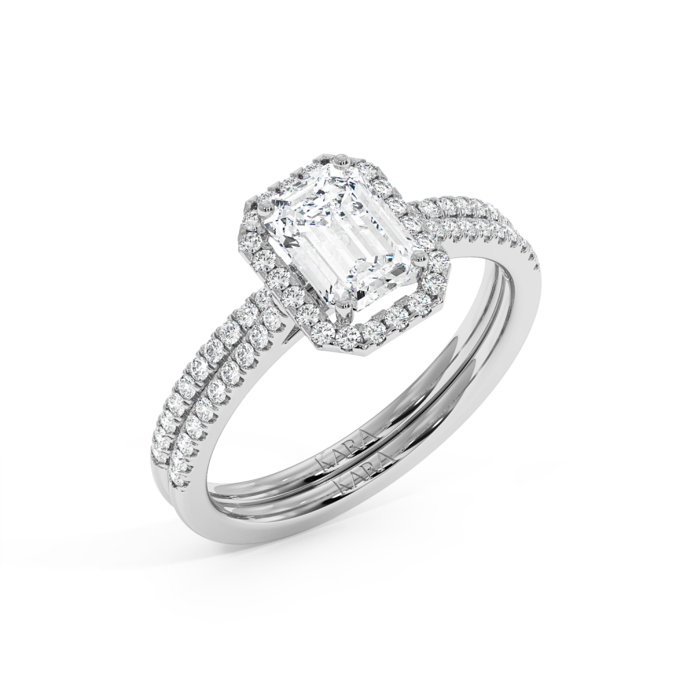 Set Inel de Logodna cu Diamant Central Emerald Cut de 1ct si Diamante Laterale de 0.33ct