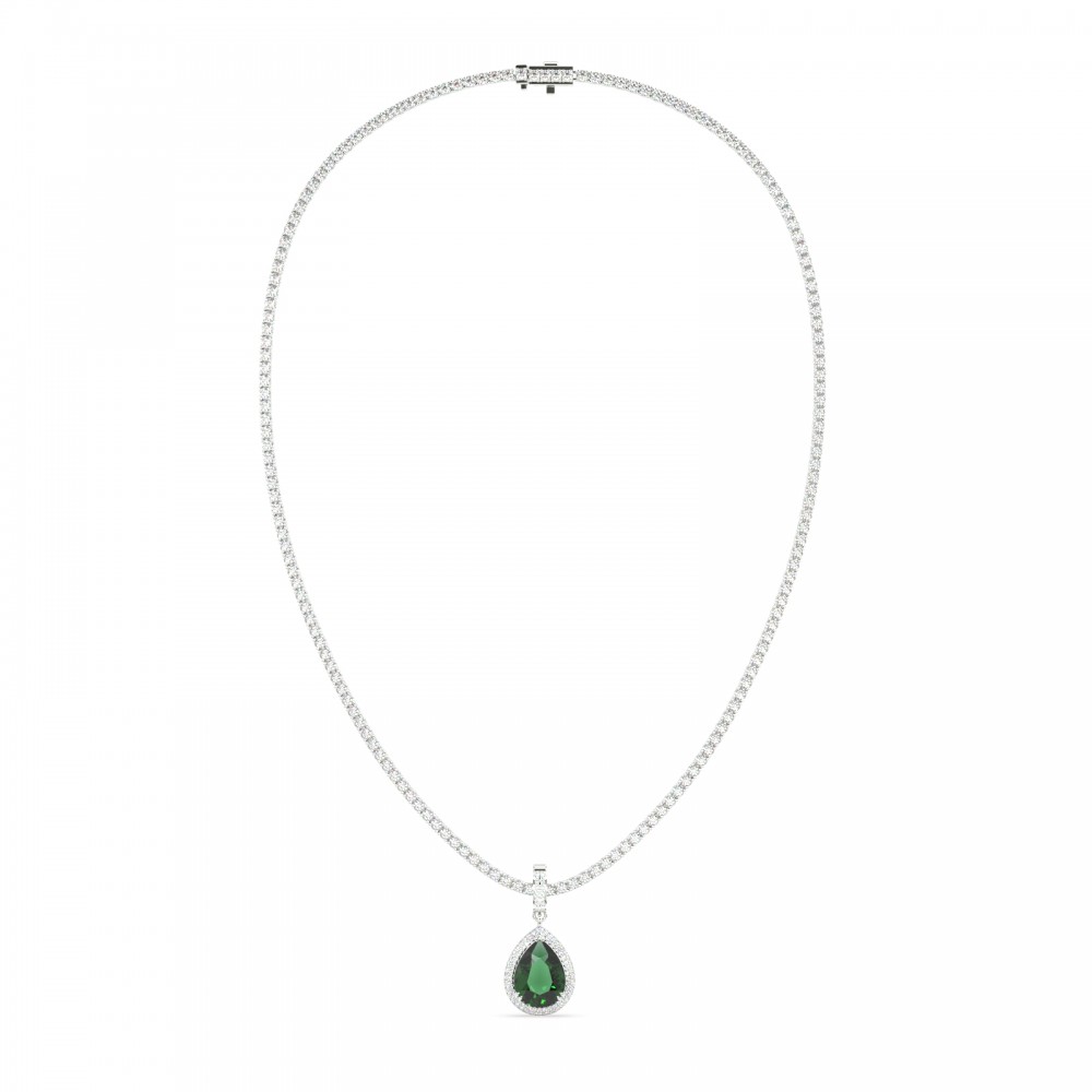 Tennis Charm cu Smarald Pear Cut Central de 8.48ct si Diamante Rotunde Laterale de 0.51ct