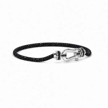 Bratara din piele naturala de pisica de mare cu diamante negre de 0.25 ct