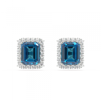 Cercei cu diamante de 0.37 ct si Blue Topaz de 2.98 ct
