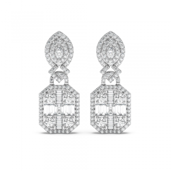 Cercei cu Diamante Rotunde de 1.59ct, Diamante Baget de 0.26ct, Diamante Marquise Cut de 0.18ct si Diamante Emerald Cut de 0.40ct