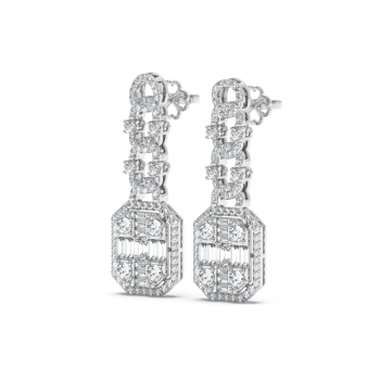 Cercei cu Diamante Rotunde de 1.64ct, Diamante Baget de 0.80ct si Diamante Emerald Cut de 0.40ct