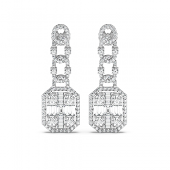 Cercei cu Diamante Rotunde de 1.64ct, Diamante Baget de 0.80ct si Diamante Emerald Cut de 0.40ct