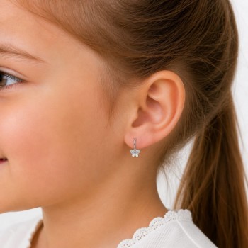 Cercei din aur alb cu diamante de 0.02 ct