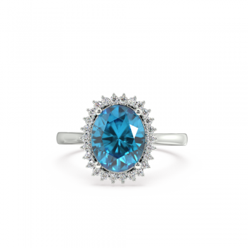 Inel cu Blue Topaz de 2.42 ct si diamante de 0.17 ct