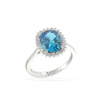 Inel cu Blue Topaz de 2.42 ct si diamante de 0.17 ct