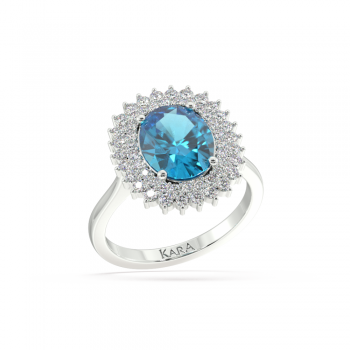 Inel cu Blue Topaz de 2.42 ct si diamante de 0.45 ct