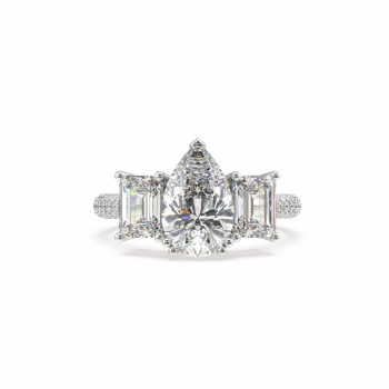 Inel cu Diamant central pear de 1.98 ct, Diamante emerald de 1.41 si Diamante rotunde de 0.26 ct