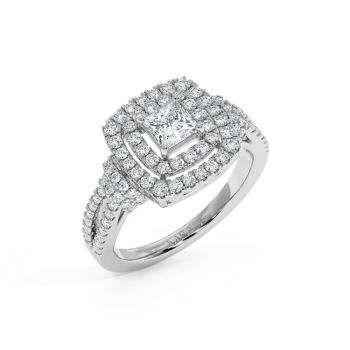 Inel cu Diamant Central Princess Cut de 0.53ct si Diamante Laterale Rotunde de 0.66ct