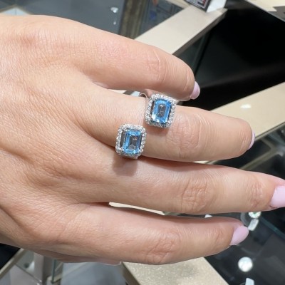 Inel cu Diamante de 0.21 ct si Blue-Topaz de1.45 ct