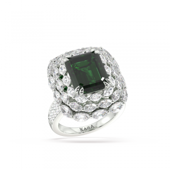 Inel cu Diamante Marquise de 2.55 ct, Diamante rotunde de 0.36 ct ct si Smarald de 6.02 ct