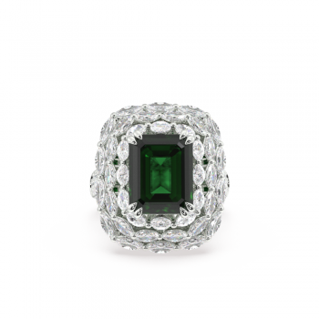 Inel cu Diamante Marquise de 2.55 ct, Diamante rotunde de 0.36 ct ct si Smarald de 6.02 ct