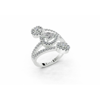 Inel cu diamante Pear Cut de 0.10ct, un diamant Princess Cut de 0.05ct si diamante rotunde de 0.51ct