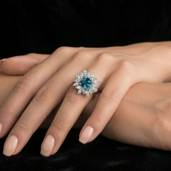 Inel cu Diamante rotunde de 0.18 ct , Diamante Marquise de 1.69 ct si Topaz Blue London Blue de 1.64 ct