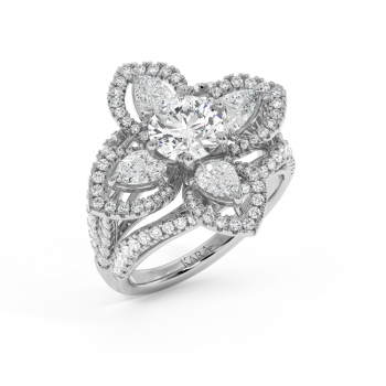 Inel cu diamante rotunde de 1.79 ct si diamante Pear cut de 0.85 ct