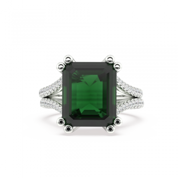 Inel cu Green Citrine Central Emerald Cut de 8ct si Diamante Laterale Rotunde de 2.03ct