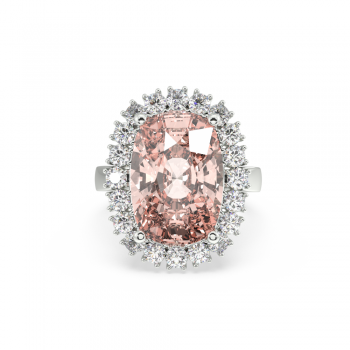 Inel cu Morganite Central Cushion Cut de 12.08ct si Diamante Laterale Rotunde de 1.17ct