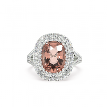 Inel cu Morganite Central Cushion Cut de 5.43ct si Diamante Laterale Rotunde de 0.51ct