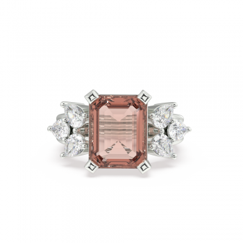 Inel cu Morganite Central Emerald Cut de 6.31ct si Diamante Laterale de 1.35ct