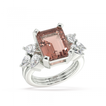 Inel cu Morganite Central Emerald Cut de 6.31ct si Diamante Laterale de 1.35ct