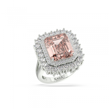 Inel cu Morganite Central Emerald Cut de 8.08ct si Diamante Laterale de 1.57ct