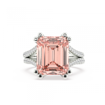 Inel cu Morganite Central Emerald Cut de 8ct si Diamante Laterale Rotunde de 2.03ct