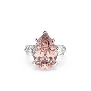 Inel cu Morganite Pear Cut Central de 10.07ct, Diamante Pear Cut Laterale de 1.29ct si Diamante Laterale Rotunde de 1.32ct
