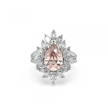 Inel cu Morganite Pear Cut Central de 2.41ct si Diamante Pear Cut Laterale de 1.62ct