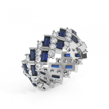 Inel cu Safire Baget de 0.53ct si Diamante Rotunde de 1.53ct