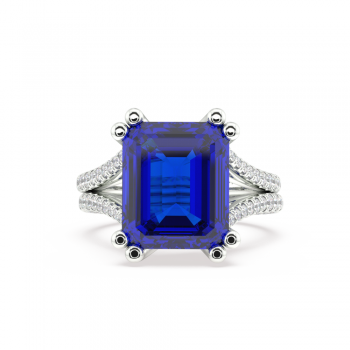 Inel cu Tanzanite Central Emerald Cut de 8ct si Diamante Laterale Rotunde de 2.03ct