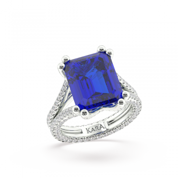 Inel cu Tanzanite Central Emerald Cut de 8ct si Diamante Laterale Rotunde de 2.03ct