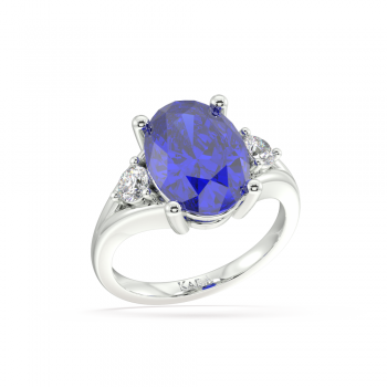 Inel cu Tanzanite Central Oval Cut de 4.25ct si Diamante Laterale Rotunde de 0.30ct