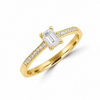 Inel de logodna cu diamant central Emerald de 0.40 ct si diamante laterale de 0.15 ct