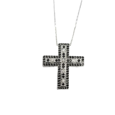 Pandantiv Cross cu diamante negre de 1.10 ct. si diamante albe de 0.27ct