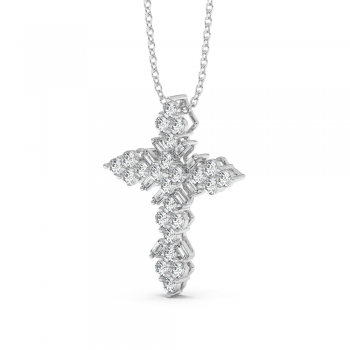 Pandantiv Cruciulita cu Diamante Baget de 0.11 ct si Diamante Rotunde de 0.91 ct