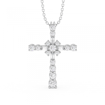 Pandantiv Cruciulita cu Diamante Baget de 0.11ct si Diamante Rotunde de 0.52ct